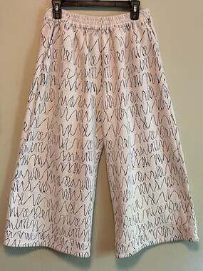 BURU Eco Conscious Wide Leg, White, Black Scribble Art  Pants Sz. 1X-2X